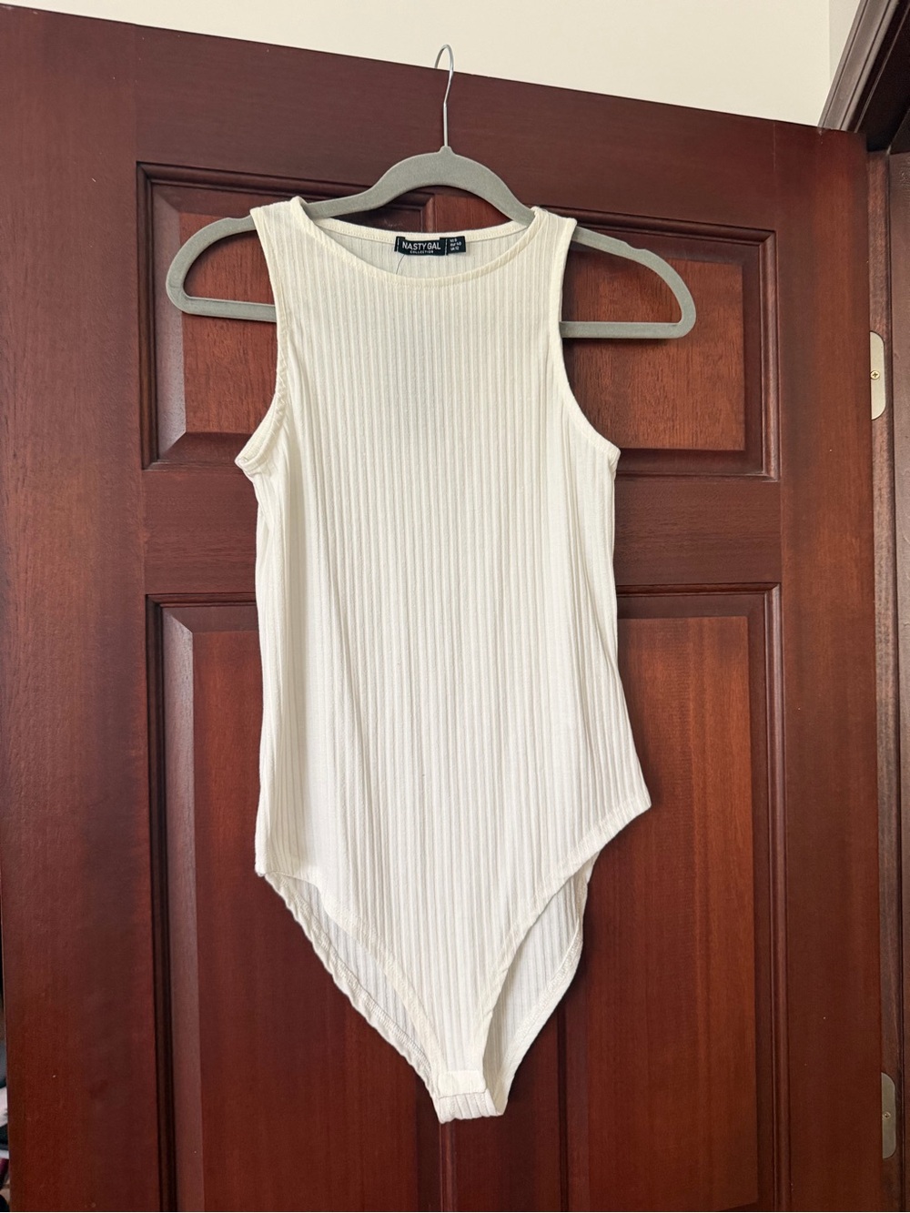 NWT Nasty Gal Cream Ribbed Sleeveless Bodysuit